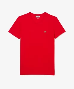 Lacoste T-Shirts>Herren-Shirt Aus Pima-Baumwolljersey Mit V-Ausschnitt Rot 240