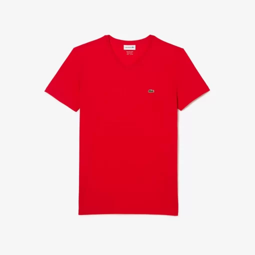 Lacoste T-Shirts>Herren-Shirt Aus Pima-Baumwolljersey Mit V-Ausschnitt Rot 240