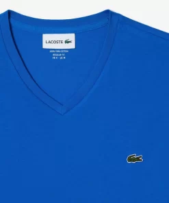 Lacoste T-Shirts>Herren-Shirt Aus Pima-Baumwolljersey Mit V-Ausschnitt Blau Siy