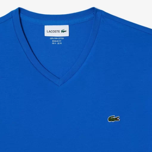 Lacoste T-Shirts>Herren-Shirt Aus Pima-Baumwolljersey Mit V-Ausschnitt Blau Siy