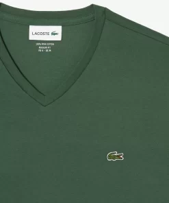 Lacoste T-Shirts>Herren-Shirt Aus Pima-Baumwolljersey Mit V-Ausschnitt Dunkelgrun Smi