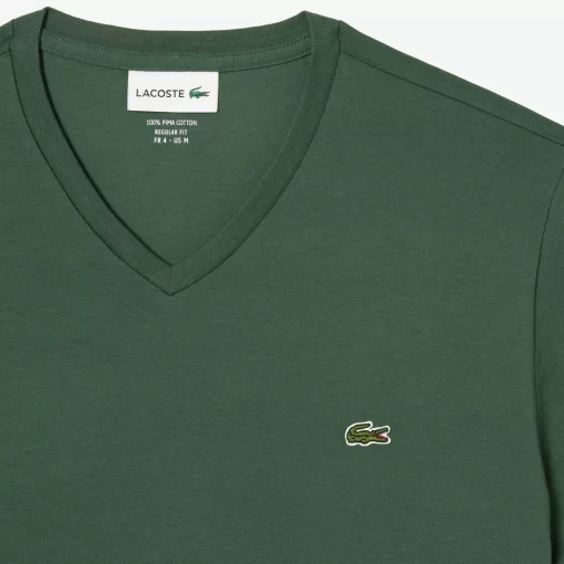 Lacoste T-Shirts>Herren-Shirt Aus Pima-Baumwolljersey Mit V-Ausschnitt Dunkelgrun Smi