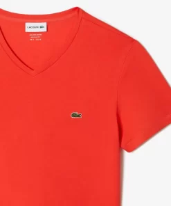 Lacoste T-Shirts>Herren-Shirt Aus Pima-Baumwolljersey Mit V-Ausschnitt Orange 02K