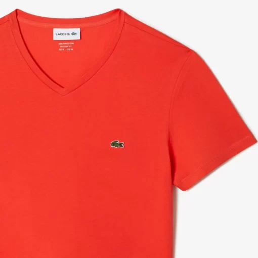 Lacoste T-Shirts>Herren-Shirt Aus Pima-Baumwolljersey Mit V-Ausschnitt Orange 02K