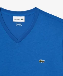 Lacoste T-Shirts>Herren-Shirt Aus Pima-Baumwolljersey Mit V-Ausschnitt Konigsblau Kxb