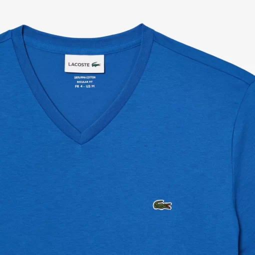 Lacoste T-Shirts>Herren-Shirt Aus Pima-Baumwolljersey Mit V-Ausschnitt Konigsblau Kxb