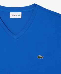 Lacoste T-Shirts>Herren-Shirt Aus Pima-Baumwolljersey Mit V-Ausschnitt Blau Ixw