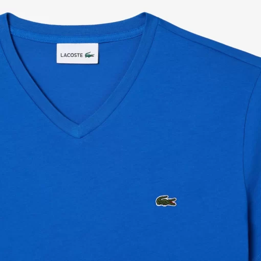 Lacoste T-Shirts>Herren-Shirt Aus Pima-Baumwolljersey Mit V-Ausschnitt Blau Ixw