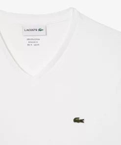 Lacoste T-Shirts>Herren-Shirt Aus Pima-Baumwolljersey Mit V-Ausschnitt Weis 001