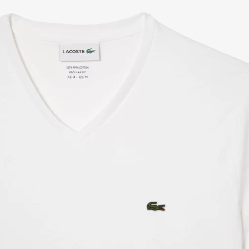 Lacoste T-Shirts>Herren-Shirt Aus Pima-Baumwolljersey Mit V-Ausschnitt Weis 001