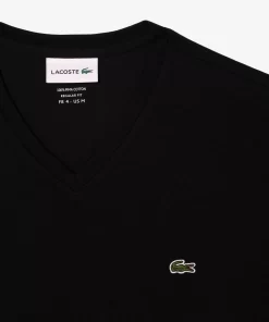 Lacoste T-Shirts>Herren-Shirt Aus Pima-Baumwolljersey Mit V-Ausschnitt Schwarz 031