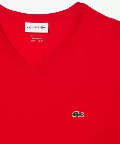 Lacoste T-Shirts>Herren-Shirt Aus Pima-Baumwolljersey Mit V-Ausschnitt Rot 240