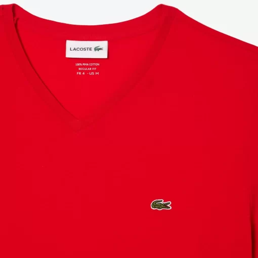 Lacoste T-Shirts>Herren-Shirt Aus Pima-Baumwolljersey Mit V-Ausschnitt Rot 240