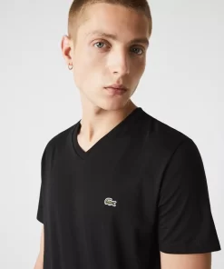 Lacoste T-Shirts>Herren-Shirt Aus Pima-Baumwolljersey Mit V-Ausschnitt Schwarz 031