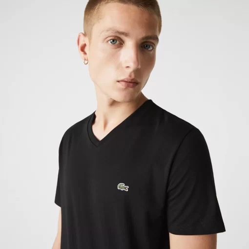 Lacoste T-Shirts>Herren-Shirt Aus Pima-Baumwolljersey Mit V-Ausschnitt Schwarz 031