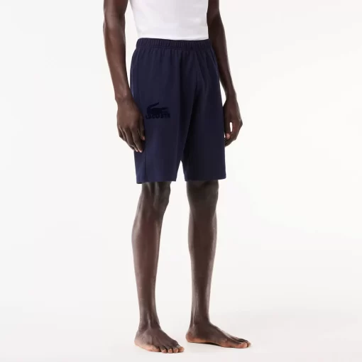 Lacoste Unterwäsche & Loungewear>Herren-Shorts Aus Baumwollfleece Mit Velours-Krokodil Navy Blau 423