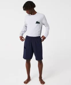 Lacoste Unterwäsche & Loungewear>Herren-Shorts Aus Baumwollfleece Mit Velours-Krokodil Navy Blau 423