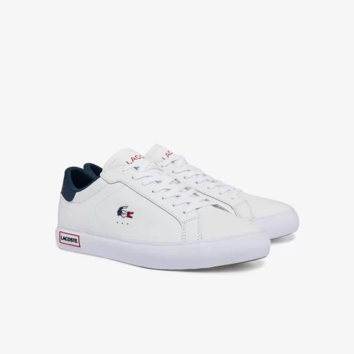 Lacoste Sneakers>Herren-Sneakers Powercourt Aus Trikolor-Leder Wht/Nvy/Red 407