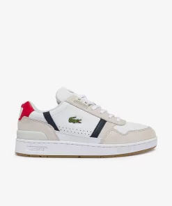 Lacoste Sneakers>Herren-Sneakers T-Clip Aus Trikolor-Leder Und Veloursleder Wht/Nvy/Red 407