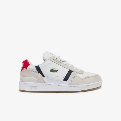 Lacoste Sneakers>Herren-Sneakers T-Clip Aus Trikolor-Leder Und Veloursleder Wht/Nvy/Red 407