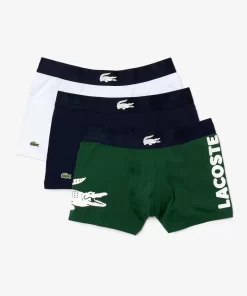 Lacoste Unterwäsche & Loungewear>Herren-Trunks Aus Stretch-Baumwolle Im 3Er-Pack Grun / Navy Blau / Weis P52