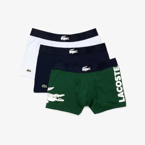 Lacoste Unterwäsche & Loungewear>Herren-Trunks Aus Stretch-Baumwolle Im 3Er-Pack Grun / Navy Blau / Weis P52