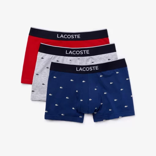 Lacoste Unterwäsche & Loungewear>Herren-Trunks Im 3Er-Pack Navy Blau / Heidekraut Grau / Rot W3T