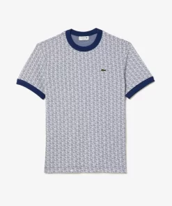 Lacoste T-Shirts>Jacquard T-Shirt Mit Monogramm Weis / Navy Blau Qsf