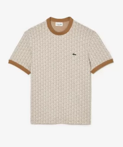 Lacoste T-Shirts>Jacquard T-Shirt Mit Monogramm Weis / Braun Qi3