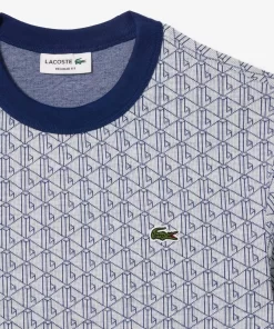 Lacoste T-Shirts>Jacquard T-Shirt Mit Monogramm Weis / Navy Blau Qsf