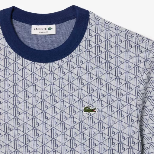 Lacoste T-Shirts>Jacquard T-Shirt Mit Monogramm Weis / Navy Blau Qsf