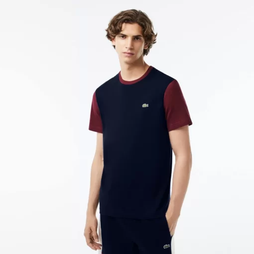 Lacoste T-Shirts>Jersey T-Shirt Mit Colourblock Navy Blau / Burgunder R1I