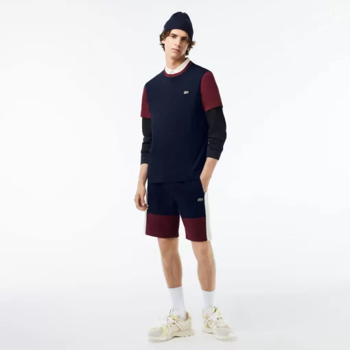 Lacoste T-Shirts>Jersey T-Shirt Mit Colourblock Navy Blau / Burgunder R1I