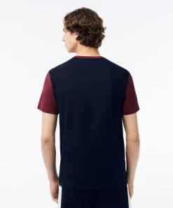 Lacoste T-Shirts>Jersey T-Shirt Mit Colourblock Navy Blau / Burgunder R1I