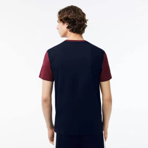 Lacoste T-Shirts>Jersey T-Shirt Mit Colourblock Navy Blau / Burgunder R1I