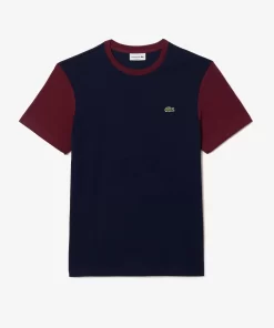 Lacoste T-Shirts>Jersey T-Shirt Mit Colourblock Navy Blau / Burgunder R1I