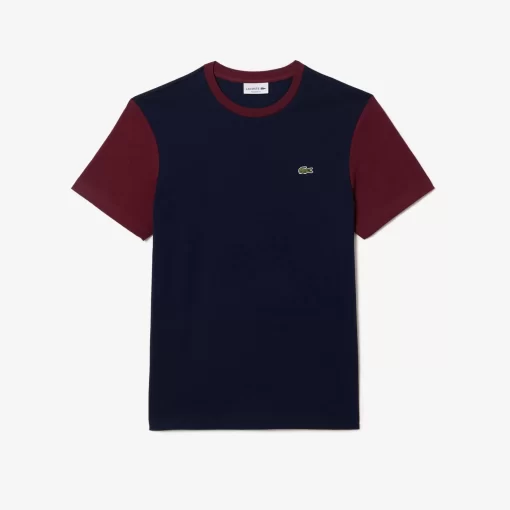 Lacoste T-Shirts>Jersey T-Shirt Mit Colourblock Navy Blau / Burgunder R1I