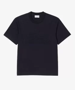 Lacoste T-Shirts>Jersey T-Shirt Mit Stepp-Aufnaher Navy Blau Hde