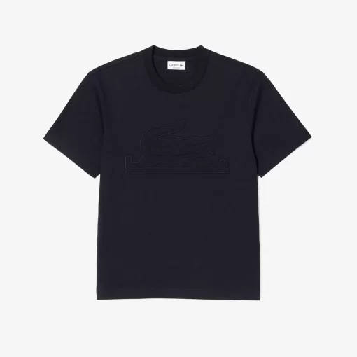 Lacoste T-Shirts>Jersey T-Shirt Mit Stepp-Aufnaher Navy Blau Hde