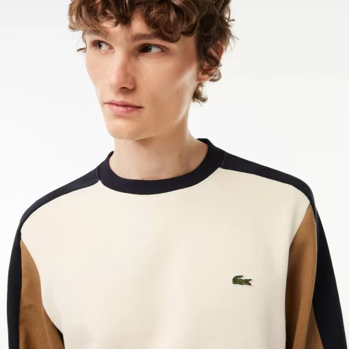 Lacoste Sweatshirts>Jogger Sweatshirt Aus Aufgerautem Fleece Mit Colourblock Weis / Braun / Navy Blau Ri2