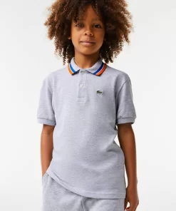 Lacoste Jungenkleidung>Jungen Poloshirt Aus Baumwollpique Mit Trikolor-Kragen Heidekraut Grau / Weis W9D