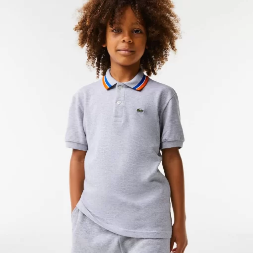 Lacoste Jungenkleidung>Jungen Poloshirt Aus Baumwollpique Mit Trikolor-Kragen Heidekraut Grau / Weis W9D