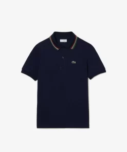 Lacoste Jungenkleidung>Jungen Poloshirt Aus Baumwollpique Mit Trikolor-Kragen Navy Blau / Weis Qrn