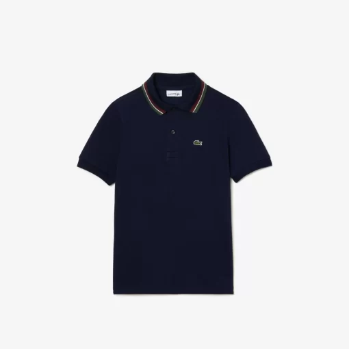 Lacoste Jungenkleidung>Jungen Poloshirt Aus Baumwollpique Mit Trikolor-Kragen Navy Blau / Weis Qrn