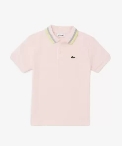 Lacoste Jungenkleidung>Jungen Poloshirt Aus Baumwollpique Mit Trikolor-Kragen Hellrosa / Weis Z36