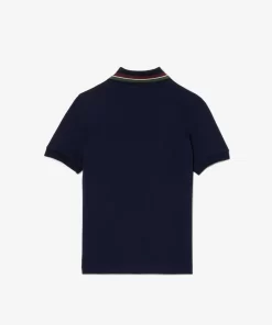 Lacoste Jungenkleidung>Jungen Poloshirt Aus Baumwollpique Mit Trikolor-Kragen Navy Blau / Weis Qrn