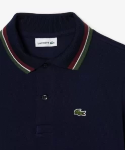 Lacoste Jungenkleidung>Jungen Poloshirt Aus Baumwollpique Mit Trikolor-Kragen Navy Blau / Weis Qrn