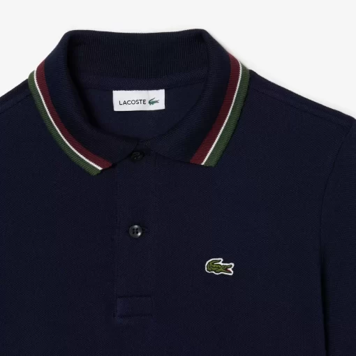 Lacoste Jungenkleidung>Jungen Poloshirt Aus Baumwollpique Mit Trikolor-Kragen Navy Blau / Weis Qrn