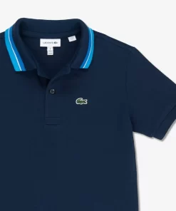 Lacoste Jungenkleidung>Jungen Poloshirt Aus Baumwollpique Mit Trikolor-Kragen Navy Blau / Weis Qrn