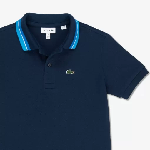 Lacoste Jungenkleidung>Jungen Poloshirt Aus Baumwollpique Mit Trikolor-Kragen Navy Blau / Weis Qrn